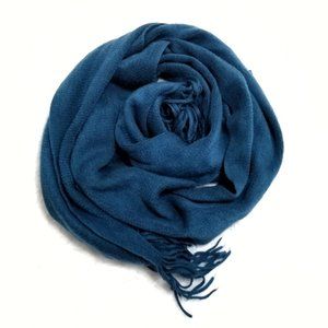 Teal blue soft knit fringed scarf